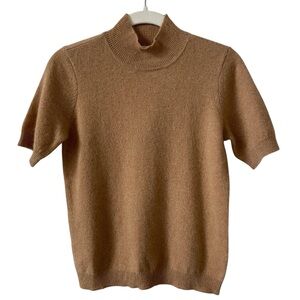Minnie Rose Cashmere Short Sleeve Mock Neck Top Camel Size XS Neutral Luxury
